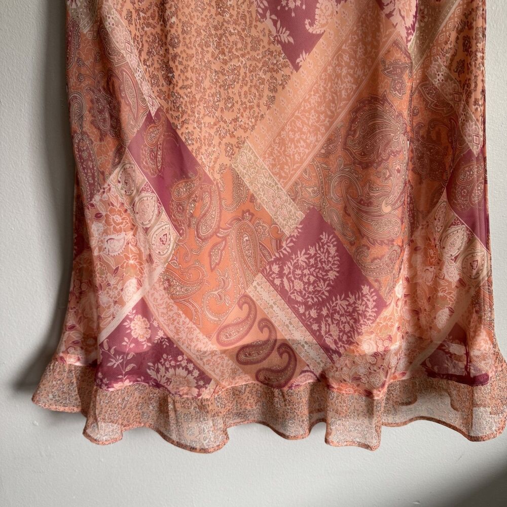 Y2K Ruffle Hem Maxi Skirt Pink Size 14 Floral Paisley Peasant Boho Fairy Whimsy - Picture 3 of 11